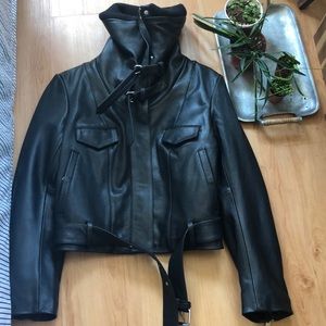 H&M Studio * Stunning Black Leather Jacket Silver